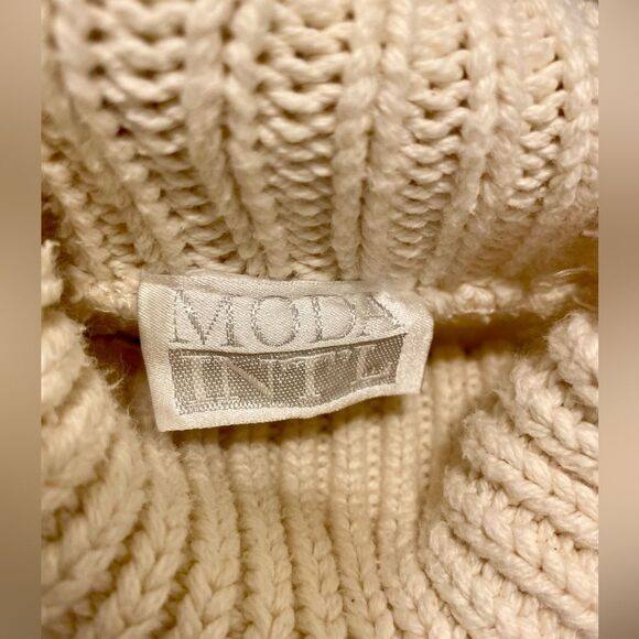 Vintage Oversized Cable Knit Turtleneck Sweater Cream 100% Cotton Oversized Cozy - Picture 4 of 5